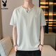 花花公子（PLAYBOY）短袖T恤男士夏季寬松上衣服V領(lǐng)冰絲潮流時(shí)尚半袖休閑涼感體恤