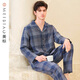 美標新款男士長(cháng)袖純棉睡衣套裝春夏雙層棉紗格子休閑外穿全棉家居服秋 幕藍 2XL (180/100A)