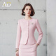AD小香風(fēng)套裝爆款小西裝圓領(lǐng)知性?xún)杉咨乡R主持人正裝工作服春秋 粉色西裝 S