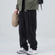 沐秋秋冬季美式直筒工裝褲男復古百搭水洗日系寬松大碼拼接休閑長(cháng)褲子 黑色 XL(體重145-160斤)