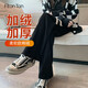FitonTon窄版雪尼爾闊腿褲女秋冬加絨加厚直筒燈芯絨休閑褲子