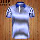 JEEP SPIRIT夏季?；晟婪I(lǐng)短袖t恤男藍白條紋polo衫半袖有領(lǐng)水手服純棉襯衫 藍領(lǐng)短袖 藍舵 男 4XL
