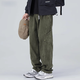 沐秋秋冬季美式直筒工裝褲男復古百搭水洗日系寬松大碼拼接休閑長(cháng)褲子 軍綠 3XL(體重180-200斤)