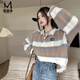 漫蔻依polo領(lǐng)條紋破洞毛衣女設(shè)計(jì)感小眾2025春秋季新款寬松慵懶針織衫 卡其色 L