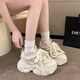 大東秘語(yǔ)老爹鞋女2025春季新款厚底松糕鞋增高運動(dòng)鞋ins休閑跑步鞋 米白色 36