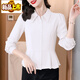 初徑時(shí)尚收腰雪紡襯衫女士長(cháng)袖秋裝新款洋氣質(zhì)襯衣小個(gè)子修身短款上衣 白色 L 105-115斤