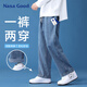 NASA GOOD牛仔褲男四季舒適寬松直筒男褲港風(fēng)休閑長(cháng)褲子男 中深藍 2XL