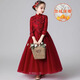 小咔衣濃女童紅色主持人禮服裙花童婚紗兒童長(cháng)袖生日鋼琴演出服公主裙秋冬 酒紅色長(cháng)袖長(cháng)款（加絨） 120
