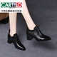 卡帝樂(lè )鱷魚(yú)（CARTELO）2025新款春秋女鞋中跟系帶小皮鞋女真皮深口單鞋春款軟皮高跟鞋子 黑色 37