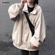 DXOT撞色棒球服外套少女春秋裝2025新款初中高中學生美式休閑翻領夾克 白杏色 M 45-55kg