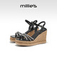 妙麗（Millies）坡跟涼鞋女夏季新款優(yōu)雅氣質(zhì)設(shè)計感羅馬涼鞋女外穿軟底增高女鞋子 黑色【跟高10CM】 37