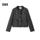 森馬（Semir）【通勤小香風(fēng)】外套女短款優(yōu)雅直角肩外穿24新款粗花呢流蘇短夾克 灰色調00322 M