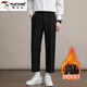 啄木鳥(niǎo)休閑褲男秋冬百搭修身直筒褲男顯瘦寬松加絨西褲長(cháng)褲男褲子秋冬男 882黑色九分（加絨） XL （31 建議120-140斤）