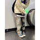 POUM設(shè)計(jì)美式復(fù)古寬松嘻哈直筒褲男百搭長褲男拼接設(shè)計(jì)感貼布褲子男女 WKXS-731黑色 XL