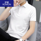 羅蒙夏季Polo短袖t恤男青年翻領(lǐng)潮流純色帶領(lǐng)半袖有領(lǐng)純棉打底衫修身 9958【純白】 3XL 140-155