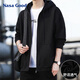 NASA GOOD連帽衛衣男秋季潮流休閑開(kāi)衫外套運動(dòng)純色青年男士上衣 黑色 3XL