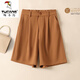 啄木鳥(niǎo)冰絲休閑西褲短褲女夏新款高腰寬松雪紡顯瘦薄款a字闊腿五分中褲 棕色 XL (建議123-135斤)