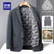 羅蒙休閑西服男士裝秋冬季款毛呢單小西裝短款羽絨外套服保暖衣服 灰色【可脫卸羽絨內膽】 L /175