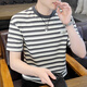 茄克斯短袖t恤男夏季新款條紋圓領(lǐng)寬松百搭半袖上衣薄款男士t恤上衣打底 312灰色 XL 建議120-135斤