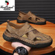 西域駱駝（VANCAMEL）真皮涼鞋男士夏季外穿運動(dòng)包頭防滑開(kāi)車(chē)上班爸爸沙灘洞洞拖鞋大碼 棕色 43