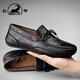 公羊男鞋春季新款潮流休閑皮鞋男透氣舒適耐磨軟皮軟底一腳蹬豆豆鞋男 黑色 41