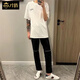 才俏膝蓋拉鏈破洞牛仔褲男春秋修身小腳褲休閑長褲子 A203 黑色拉鏈 L 建議105-120斤