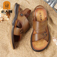 老人頭男士休閑涼鞋夏季新品沙灘鞋牛筋底軟底防滑外穿沙灘涼拖鞋 卡其色 40