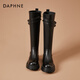 達芙妮（DAPHNE）秋冬新款女鞋圓頭粗跟高幫長(cháng)筒馬丁靴拉鏈時(shí)尚休閑百搭單靴子女款 黑色跟高4.5CM 37 標準碼