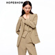 紅袖商場(chǎng)同款通勤小西裝外套春季新款女裝純色翻領(lǐng)氣質(zhì)百搭上衣 牛津茶色0A3 S