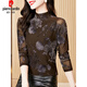 皮爾卡丹（pierre cardin）半高領(lǐng)網(wǎng)紗打底衫女內搭秋冬裝新款植絨長(cháng)袖T恤洋氣小衫蕾絲上衣 咖色 M
