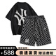 MR-90官方潮牌短袖套裝男女夏季休閑寬松純棉重磅T恤短褲一套兩件套潮 黑色短袖+黑色短褲（NE02） 2XL（建議170-190斤）