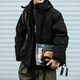型曼日系潮牌連帽工裝羽絨服男冬季抽繩立體口袋加厚保暖白鴨絨外套潮 黑色 L