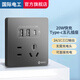 國際電工Type-C插座面板20W手機智能快充86型暗裝墻壁五孔帶雙USB電源插座 五孔20W快充USB+type-c【灰色】
