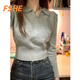 FSHE2025秋冬新款溫柔風(fēng)軟糯奶系小個(gè)子打底灰色針織衫毛衣內搭上衣女 灰色 L 建議100-110斤
