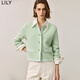 LILY冬新款女裝薄荷曼波輕奢小香風(fēng)肌理雙面提花針織開(kāi)衫女款 303淺綠 S