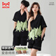 貓人情侶睡衣女士睡衣女夏季薄款純棉時(shí)尚ins風(fēng)短袖開衫家居服黑色
