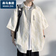 棉致美式休閑短袖襯衫男夏季薄潮牌潮流寬松半袖衣服日系男士襯衣外套 白色 XL
