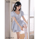 戀的連衣裙夏季2024新款法式公主蓬蓬裙衣服甜妹學(xué)生小個(gè)子短裙子夏天 時(shí)尚韓版藍色 均碼（可備注碼數）