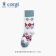 CORGI英國可愛(ài)圖案柯基女士款輕棉簡(jiǎn)約百搭英倫中筒女襪 復古格子 1雙 35-39