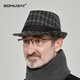 蘇木佰（SOMUBAY）中老年人格紋禮帽男款小檐卷邊紳士帽春秋爺爺老頭帽子英倫爵士帽 黑色【單帽】 均碼【56-58CM】