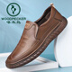 啄木鳥(niǎo)男鞋牛筋底皮鞋男韓版真皮休閑鞋男軟底豆豆鞋百搭英倫鞋潮 棕色 41