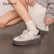 達芙妮官方銀色德訓鞋子女2025春季新款女鞋厚底增高休閑百搭蕾絲小白鞋 銀色【復古蕾絲邊】 38