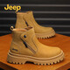 Jeep吉普馬丁靴男款高幫英倫風(fēng)工裝靴男士秋冬季中幫厚底復古機車(chē)鞋男 土黃 41