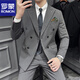 羅蒙（ROMON）2025新款春季千鳥格男士西服套裝兩件套修身韓版商務(wù)休閑西服禮服 灰色 (西服+褲子) M (適合96-110斤)