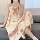 CLOLV KISS CK 100%純棉吊帶睡裙女夏天甜美可愛學(xué)生睡衣女夏季ins風(fēng)居家服 純棉834 L 推薦100-120斤