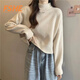 FSHE法式短款毛衣女秋冬小個(gè)子加厚內(nèi)搭溫柔風(fēng)軟糯半高領(lǐng)套頭針織衫 杏色 L 建議100-110斤