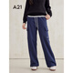 A21女裝休閑褲2024冬季新款簡(jiǎn)約長(cháng)褲口袋衛褲系繩束腳褲 寶藍 M