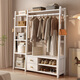 顧得麥實(shí)木衣帽架落地臥室家用掛衣架帶抽屜置物架房間多功能衣物收納架 象牙白 127*39*180cm