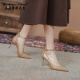 Andrew Stark品牌 一字带高跟鞋女2024春夏新款时尚细跟尖头浅口单鞋 卡其色(6厘米) 36