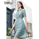 百圖betu女裝夏季新款連衣裙輕薄可拆卸腰帶襯衫連衣裙女2404T94 藍色 L